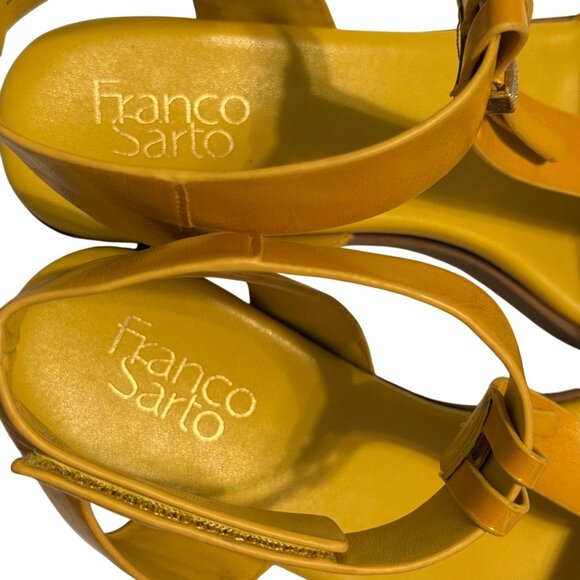 8.5 Womens Franco Sarto Dosha Mustard Gold Yellow Gladiator Sandals Shoes - Picture 3 of 10